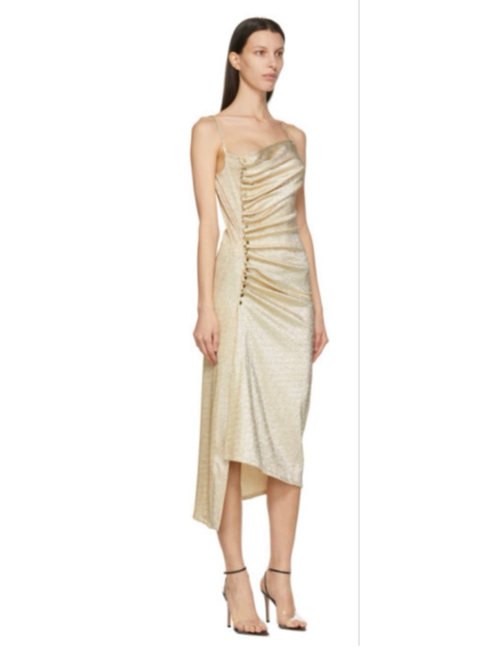 New Rabanne Gold Shimmer Ruched Side Maxi Dress 36/4 - Picture 8 of 11